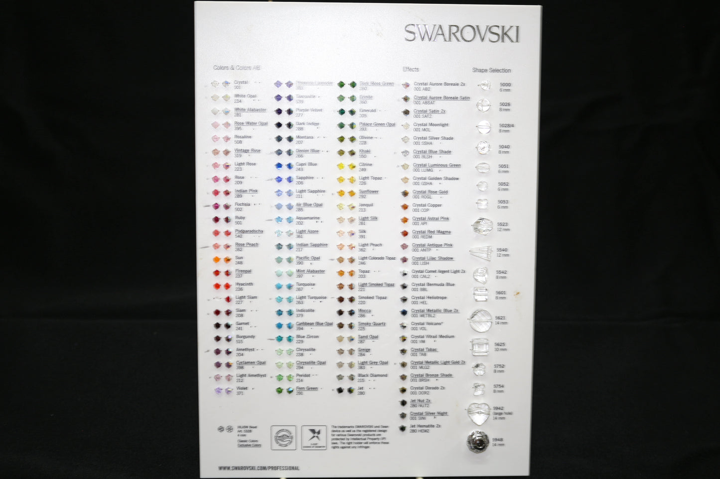 Swarovski Crystal Sample Board