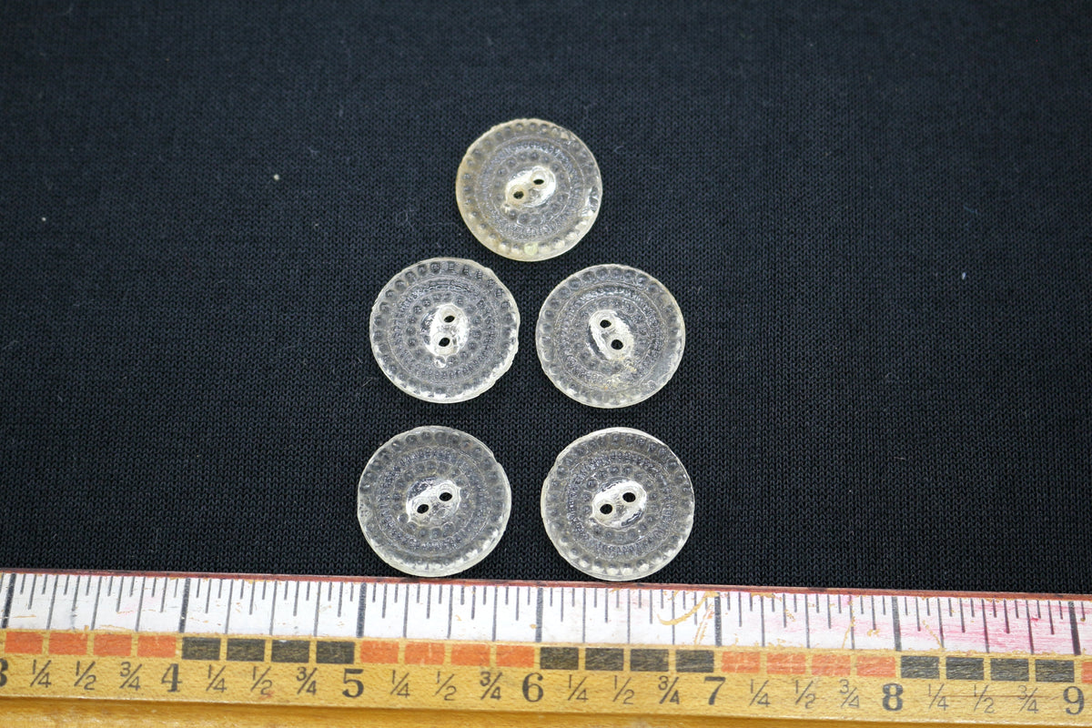 Set of 5 Clear Glass Buttons with Pressed Design