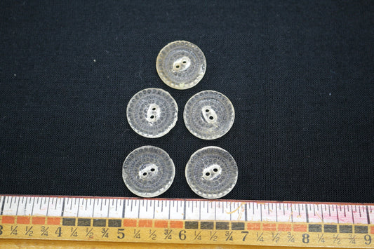 Set of 5 Clear Glass Buttons with Pressed Design