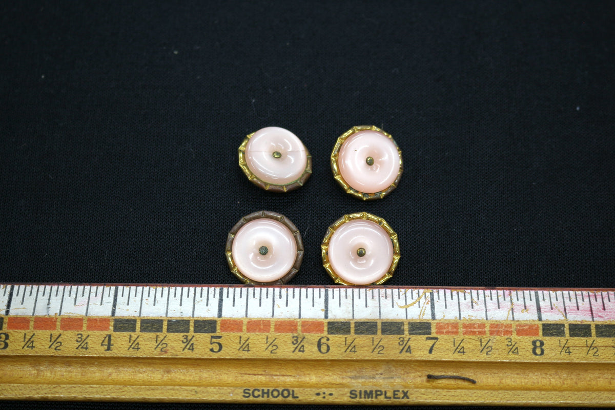 Set of 4 Gold Metal Buttons with Pink Center