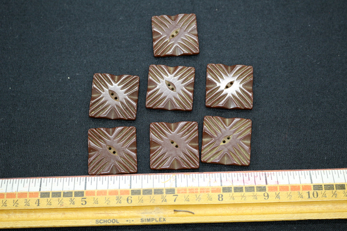 Set of 7 Chocolate Brown Square Buttons