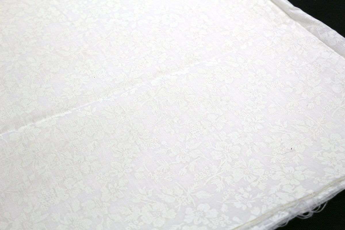 White Cotton Fabric with Flower Vine Design 44" x 4 yds