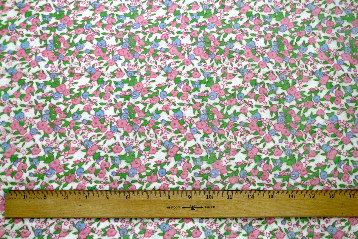 Pink and Blue Flower Flannel Fabric 44" x 4 yds