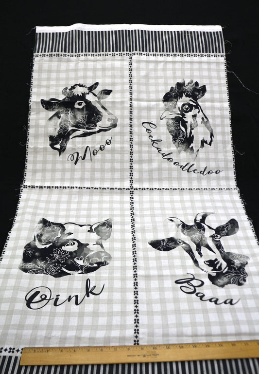 Black and White Farm Sewing Panel