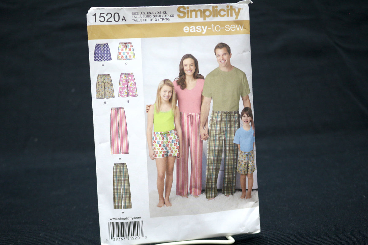 Simplicity 1520 Family Pants Sewing Pattern size s-xl
