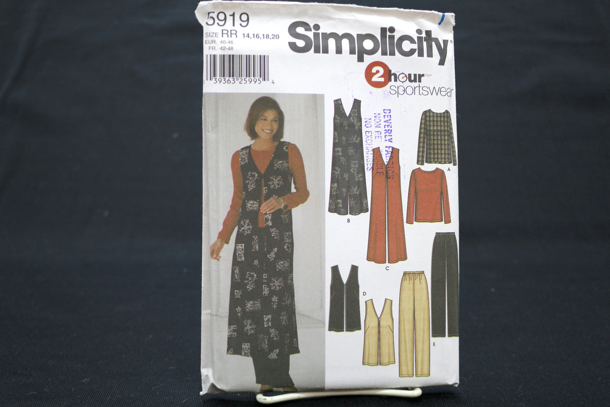 Simplicity 5919 Misses Top, Jumper, Vest Sewing Pattern size 14-20
