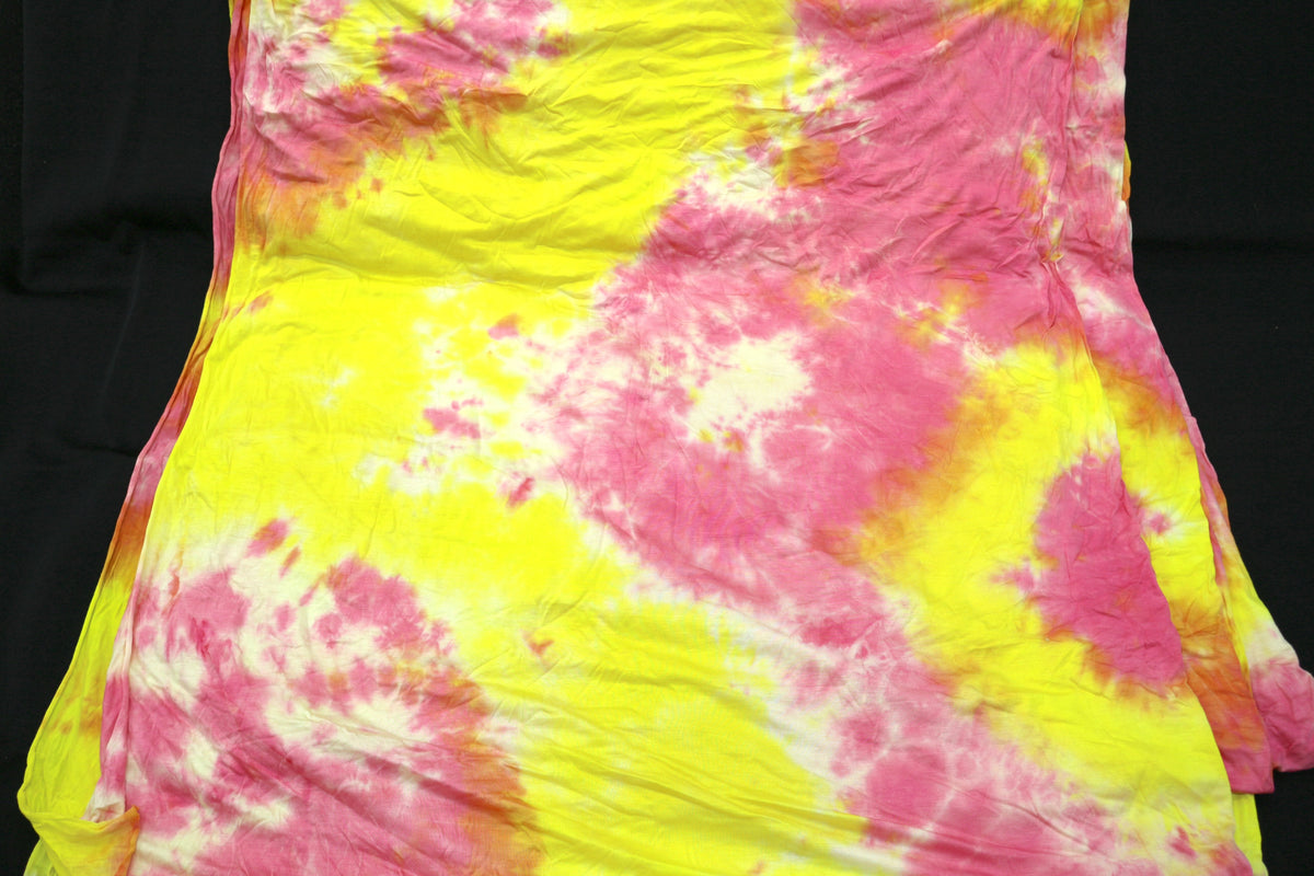 Yellow and Pink Tye Dye Cotton Jersey Fabric 4 Way Stretch 60" x 7 yds