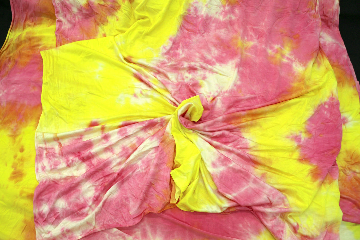Yellow and Pink Tye Dye Cotton Jersey Fabric 4 Way Stretch 60" x 7 yds