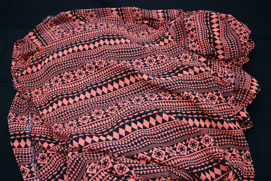 Sheer Neon Orange and Black Aztec Design Fabric 58" x 10+ yds