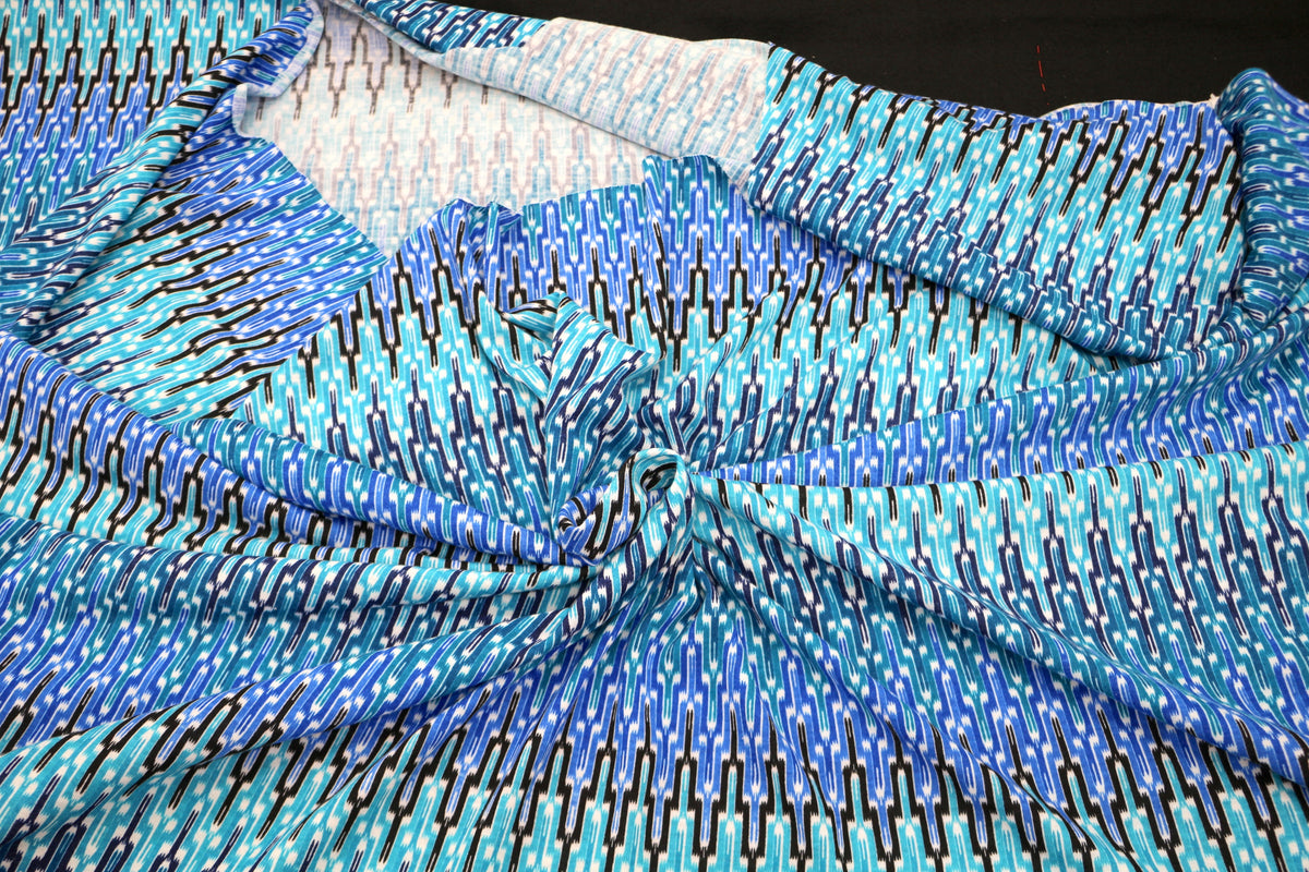 Blue Design Cotton Jersey Fabric 4 Way Stretch 60"