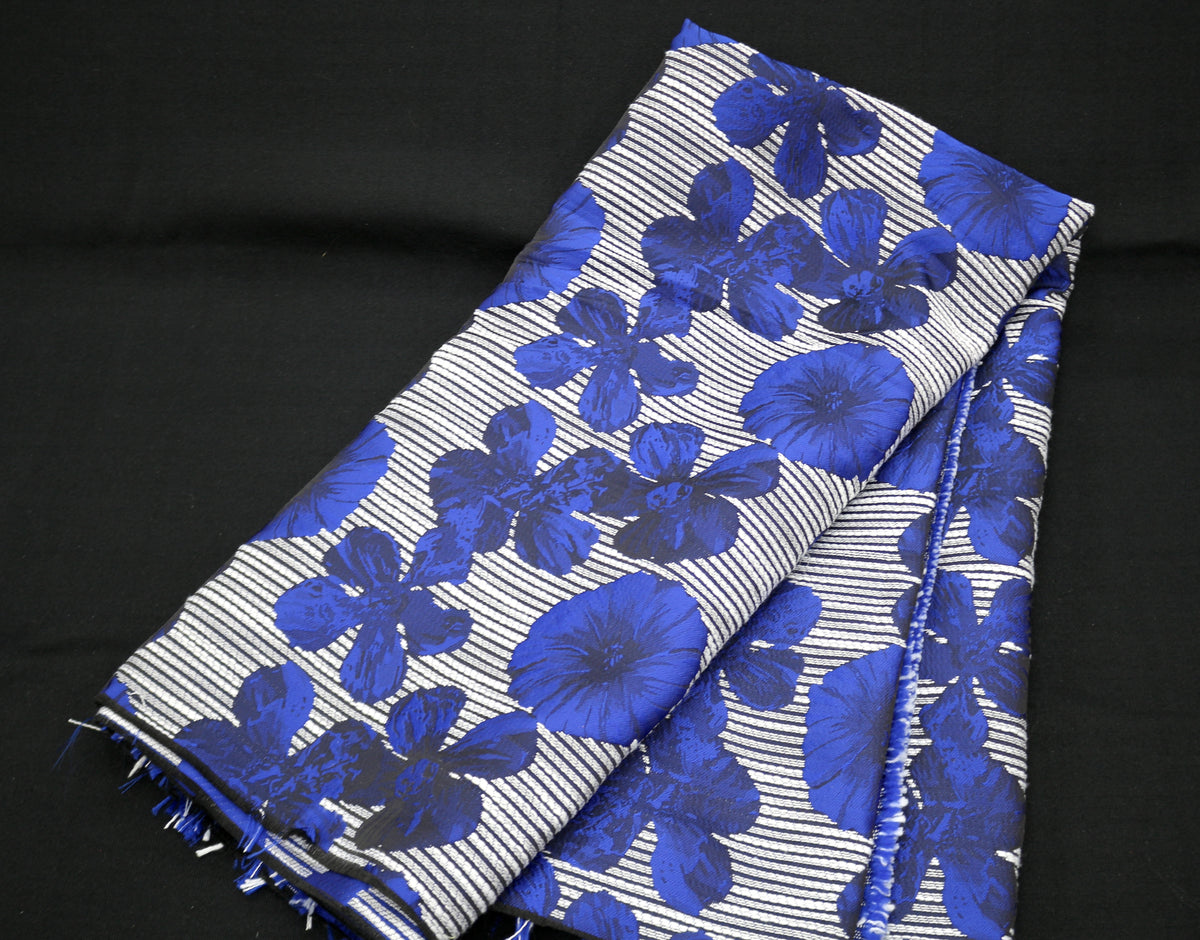 Blue Flowered Jacquard Fabric 58" x 1 yd