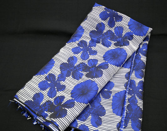 Blue Flowered Jacquard Fabric 58" x 1 yd