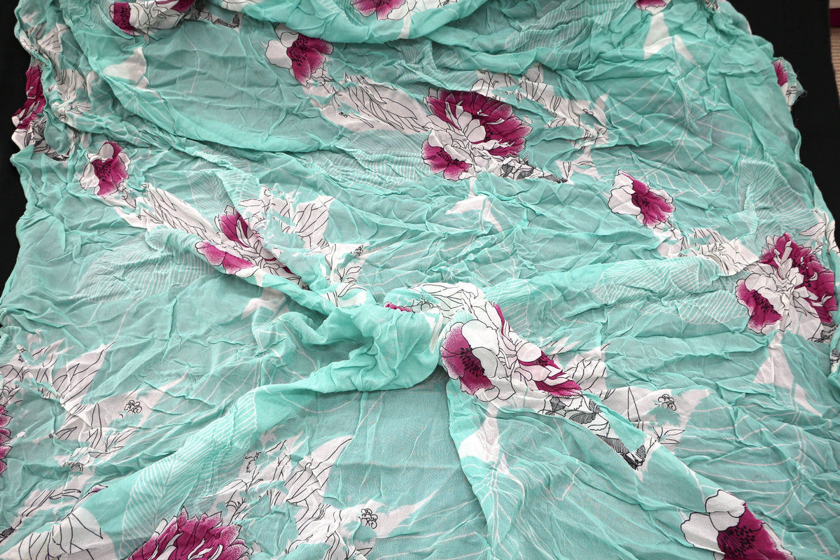 Sheer Teal Flowered Fabric 54" x 6+ yds
