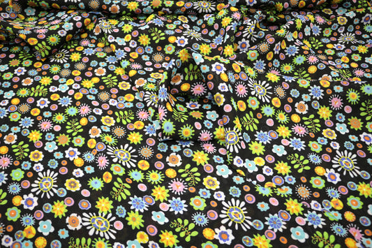 Sheer Black Hippy Flowered Fabric 60" x 4 yds