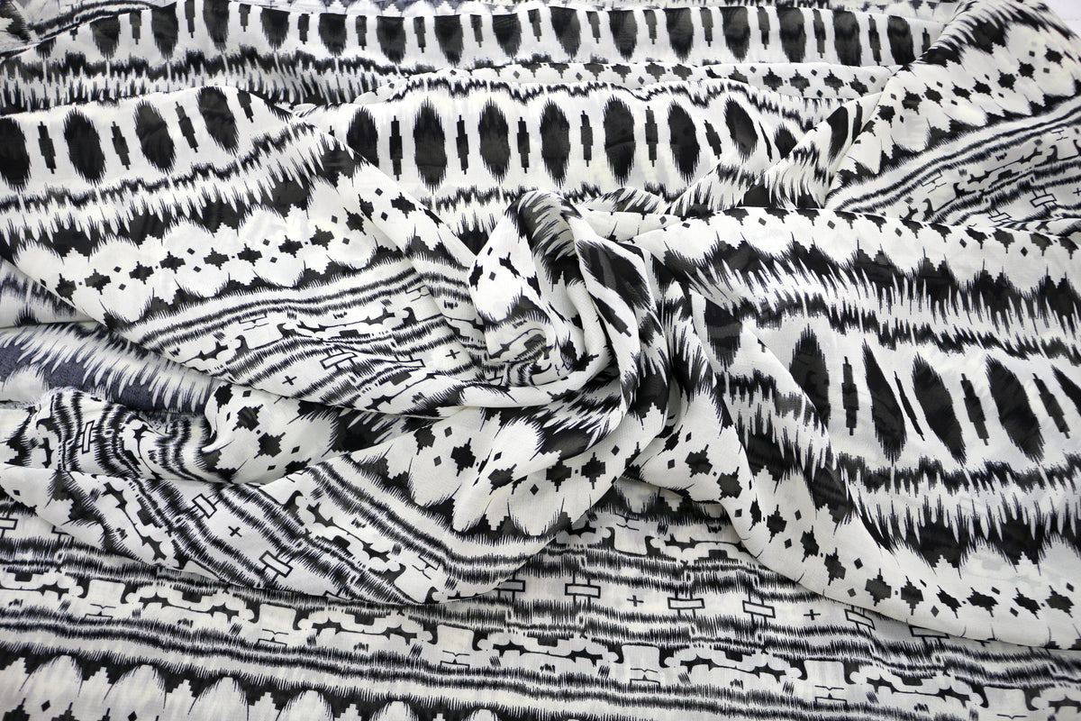 Sheer Black and White Aztec Print Fabric 60" x 7 yds