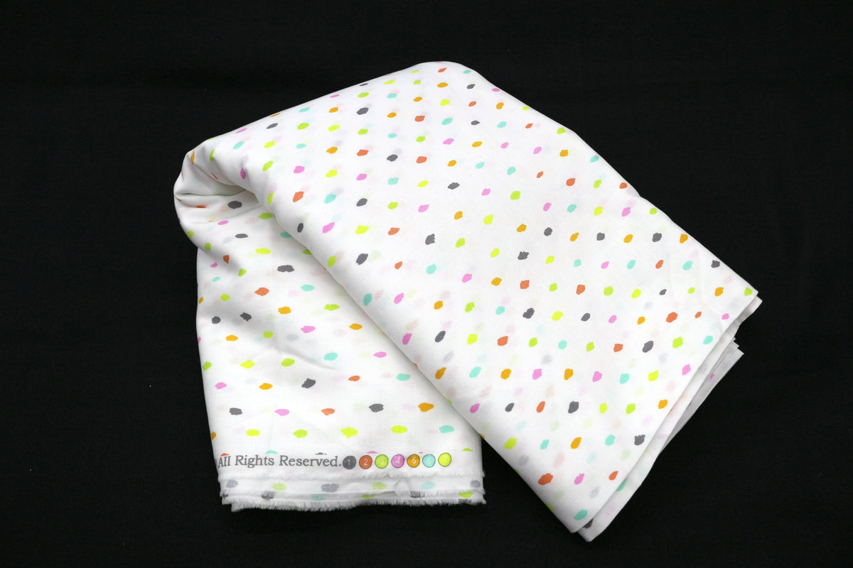 Paint Color Drops on White Cotton Fabric 44" x 6.25 yds