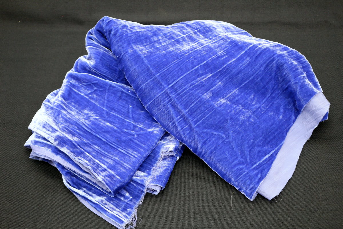 Faux Blue Velvet Fabric Remnant