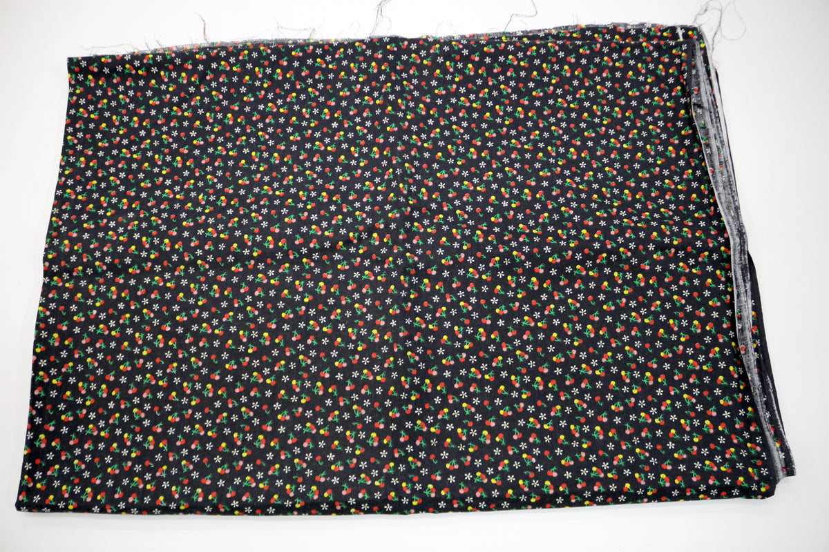 Black Cotton Fabric with Cherry Design 45" x 1.5 yds