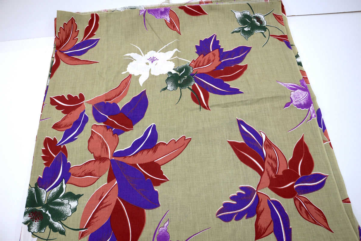 Beige Hibiscus Flowers Cotton Fabric 44" x 2.75 yds