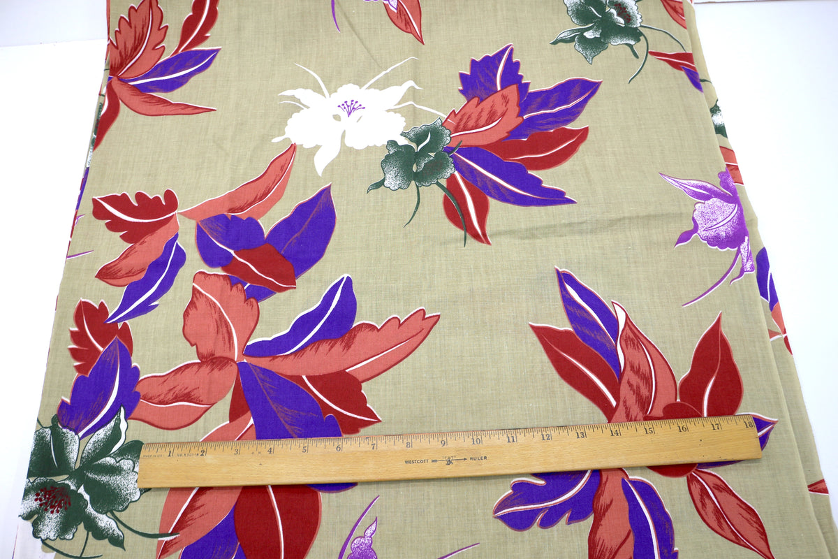 Beige Hibiscus Flowers Cotton Fabric 44" x 2.75 yds