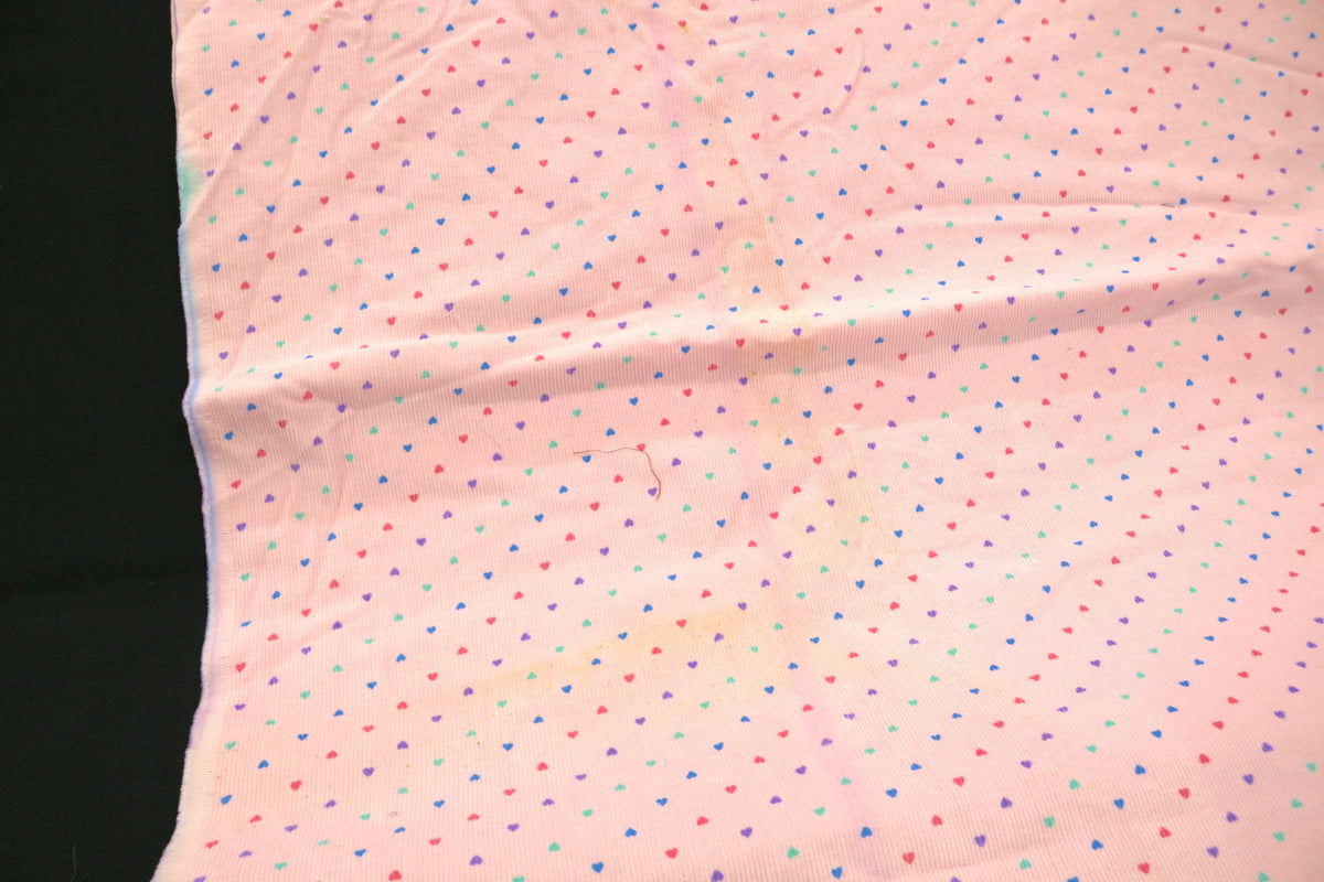 Pink Corduroy with Hearts Fabric 63" x 2.25 yds (has stain)