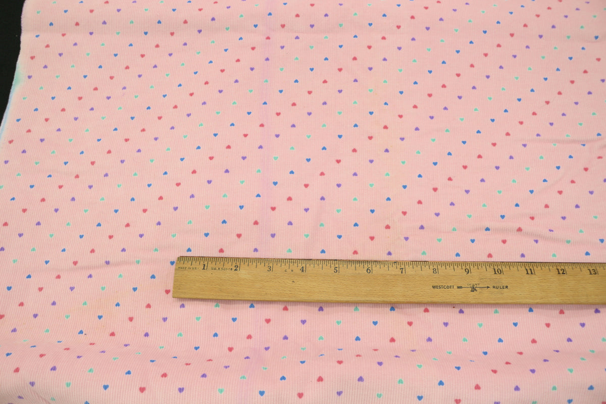 Pink Corduroy with Hearts Fabric 63" x 2.25 yds (has stain)