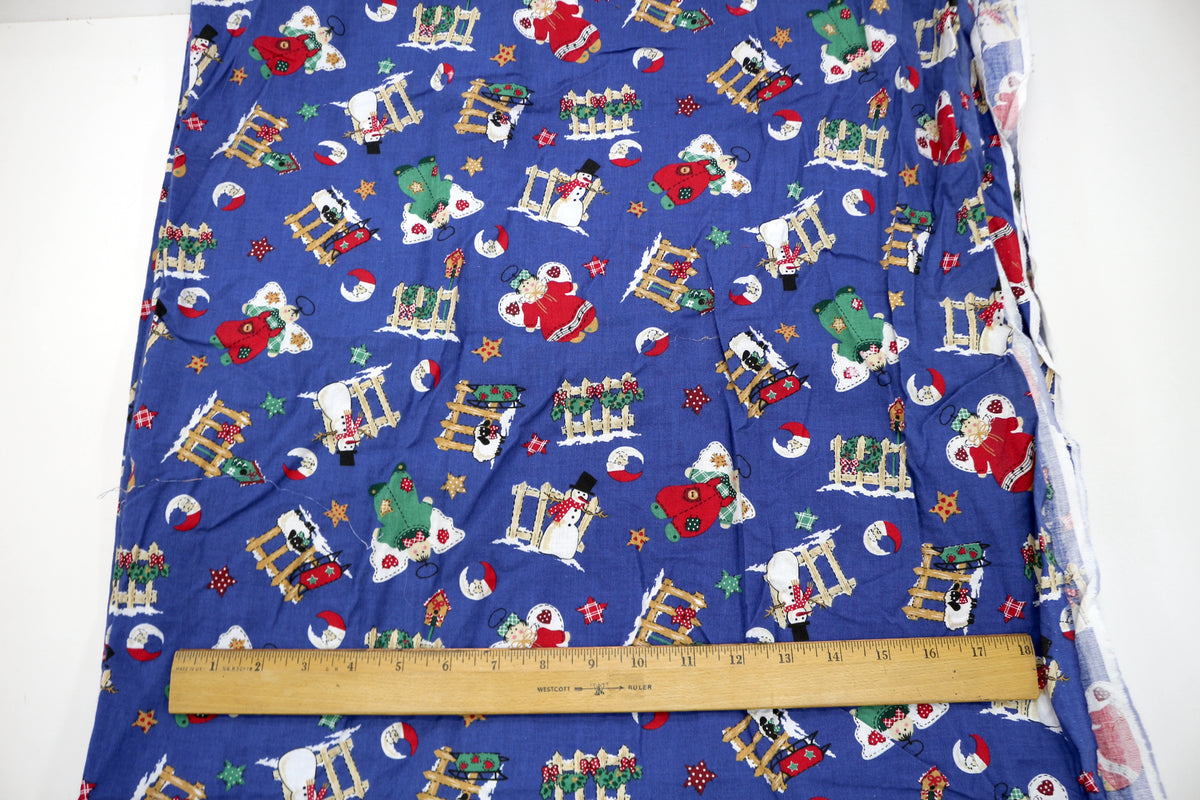 Christmas Snowmen Dancing Blue Cotton Fabric 45" x 2.75 yds