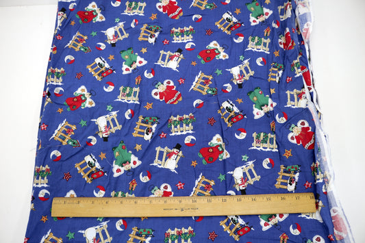 Christmas Snowmen Dancing Blue Cotton Fabric 45" x 2.75 yds