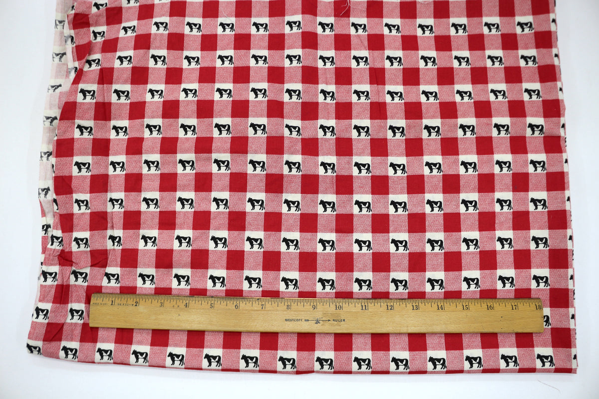 Red Gingham and Cows Cotton Fabric 45" x 1.75 yds