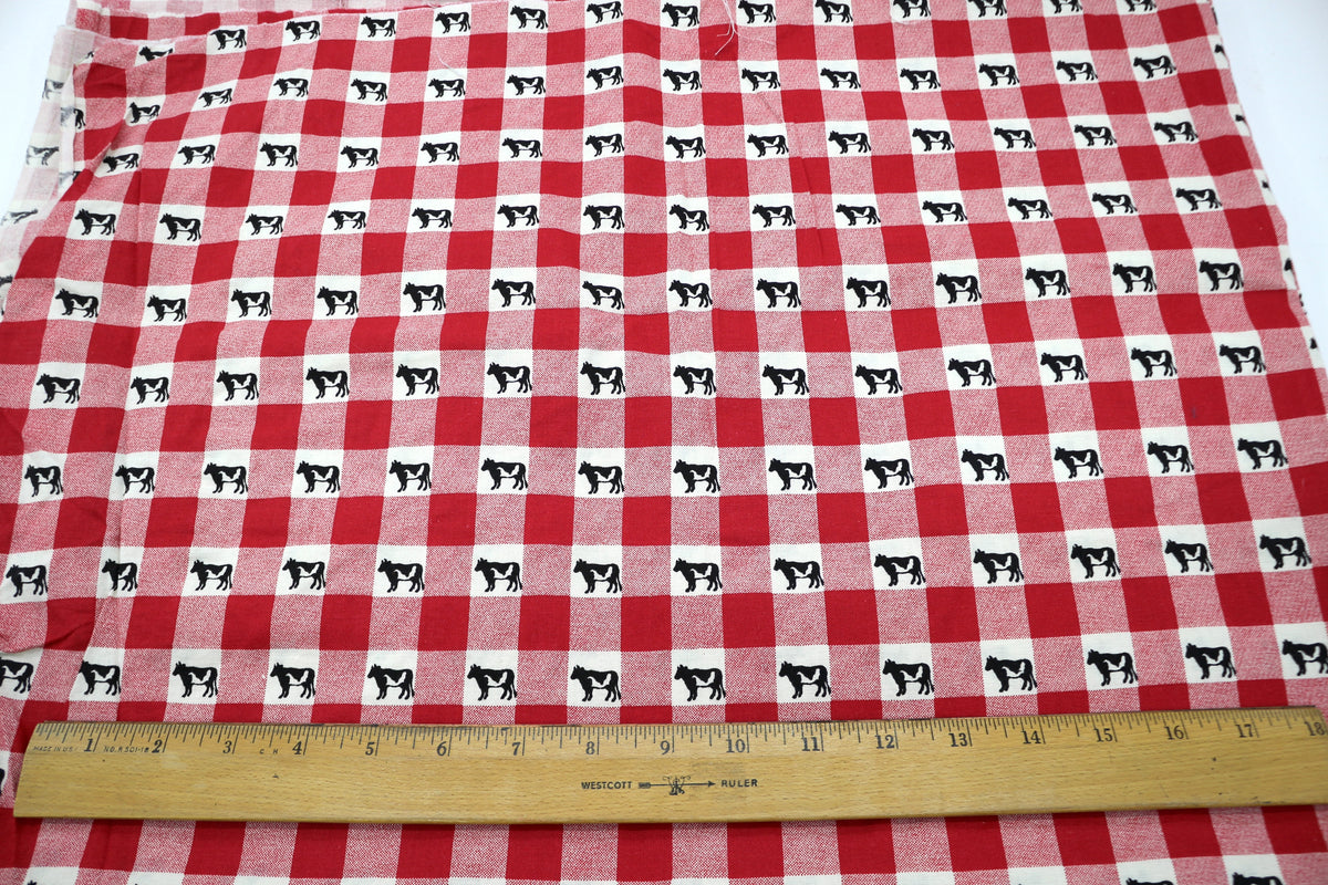 Red Gingham and Cows Cotton Fabric 45" x 1.75 yds