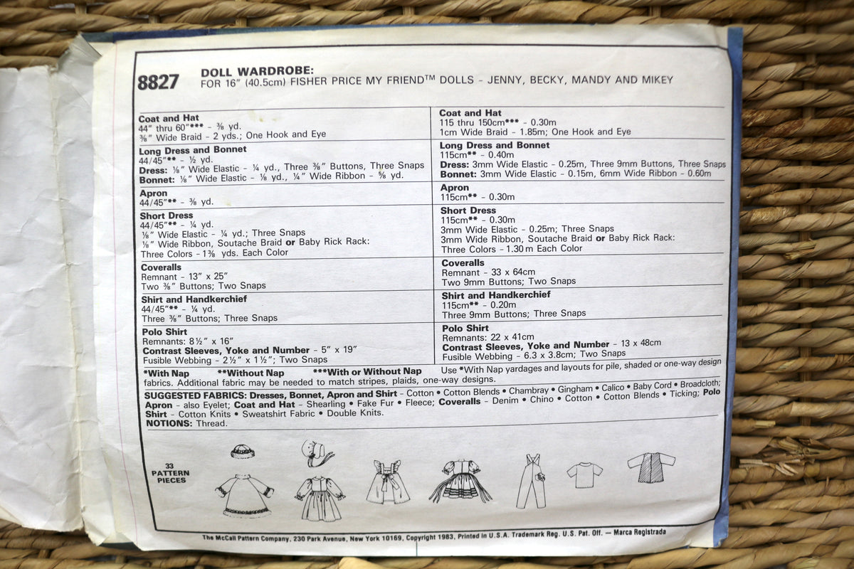 McCalls Fisher Price My Friend Doll Wardrobe Sewing Pattern Bundle