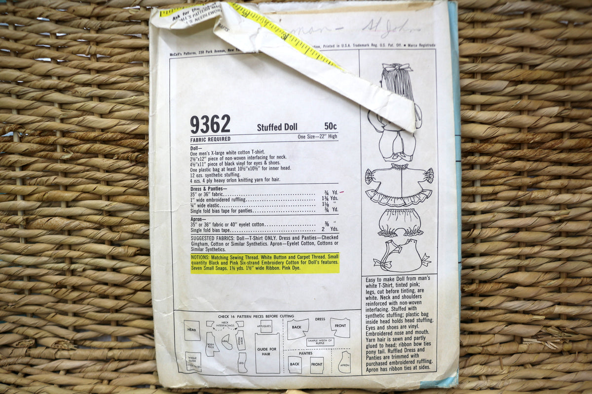 McCalls 9362 Creepy Doll Sewing Pattern