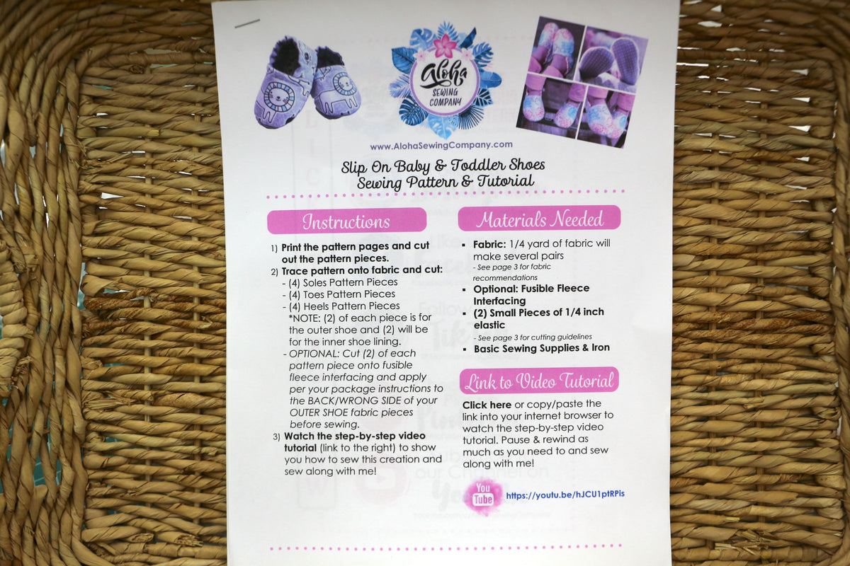 Aloha Sewing Company Baby and Toddler Shoe Sewing Pattern