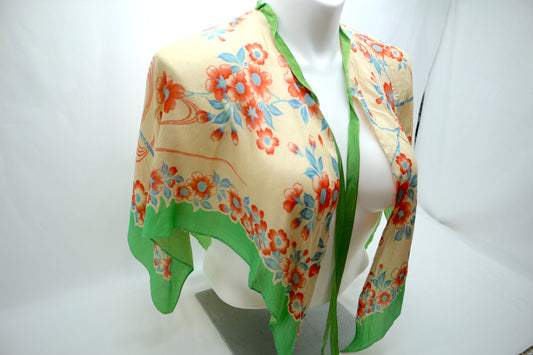 Vintage Silk Shawl, Makeup Coverup, Hair Cover Up