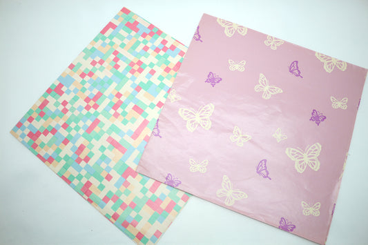 Vintage Pastel Squares & Butterflies Gift Wrap Bundle