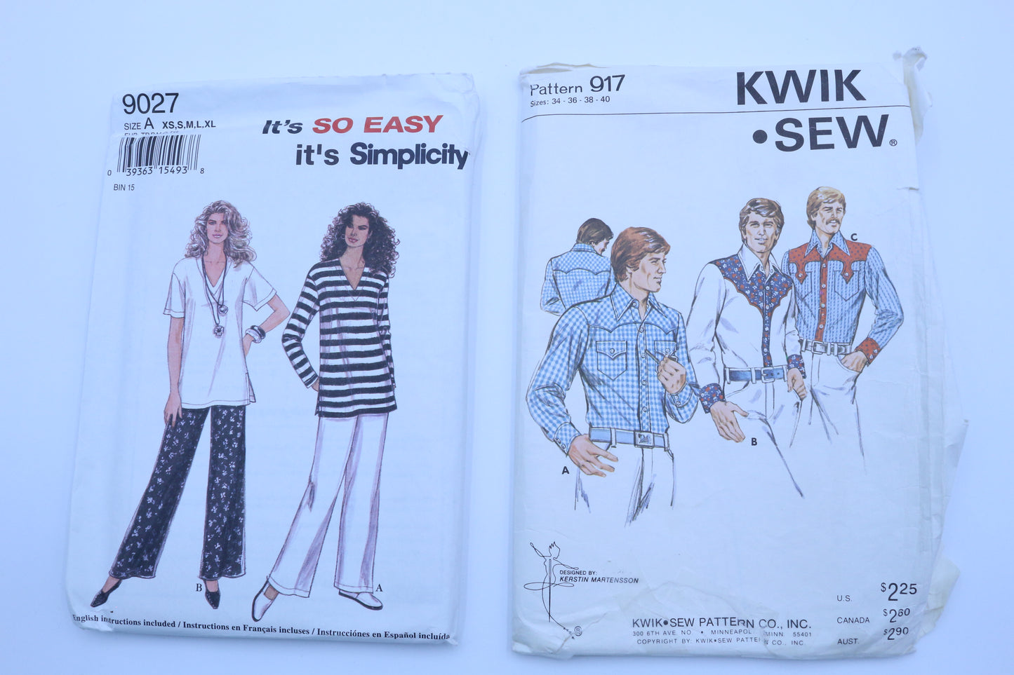 Kwik Sew 917 Men's Cowboy Shirt Sewing Pattern or Simplicity 9027 Ladies Casual Wear Sewing Pattern