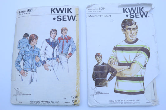 Kwik Sew 309 Mens Retro Shirts Sewing Pattern or Kwik Sew 918 Men's Cowboy Style Shirt Sewing Pattern