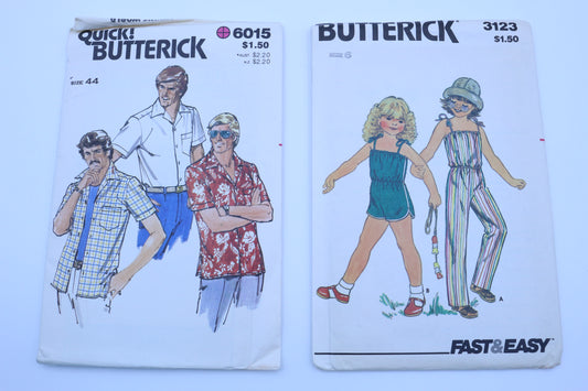 Butterick 6015 Mens Button Up Shirt Sewing Pattern or Butterick 3123 Girls Jumpsuit Sewing Pattern