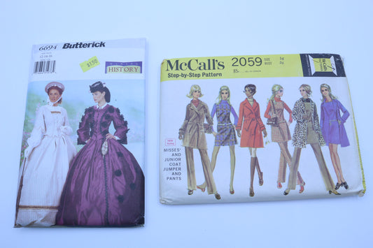 McCall's 2059 80's Wrap Dress Sewing Pattern or Butterick 6694 Bridgerton Style Dress Sewing Pattern