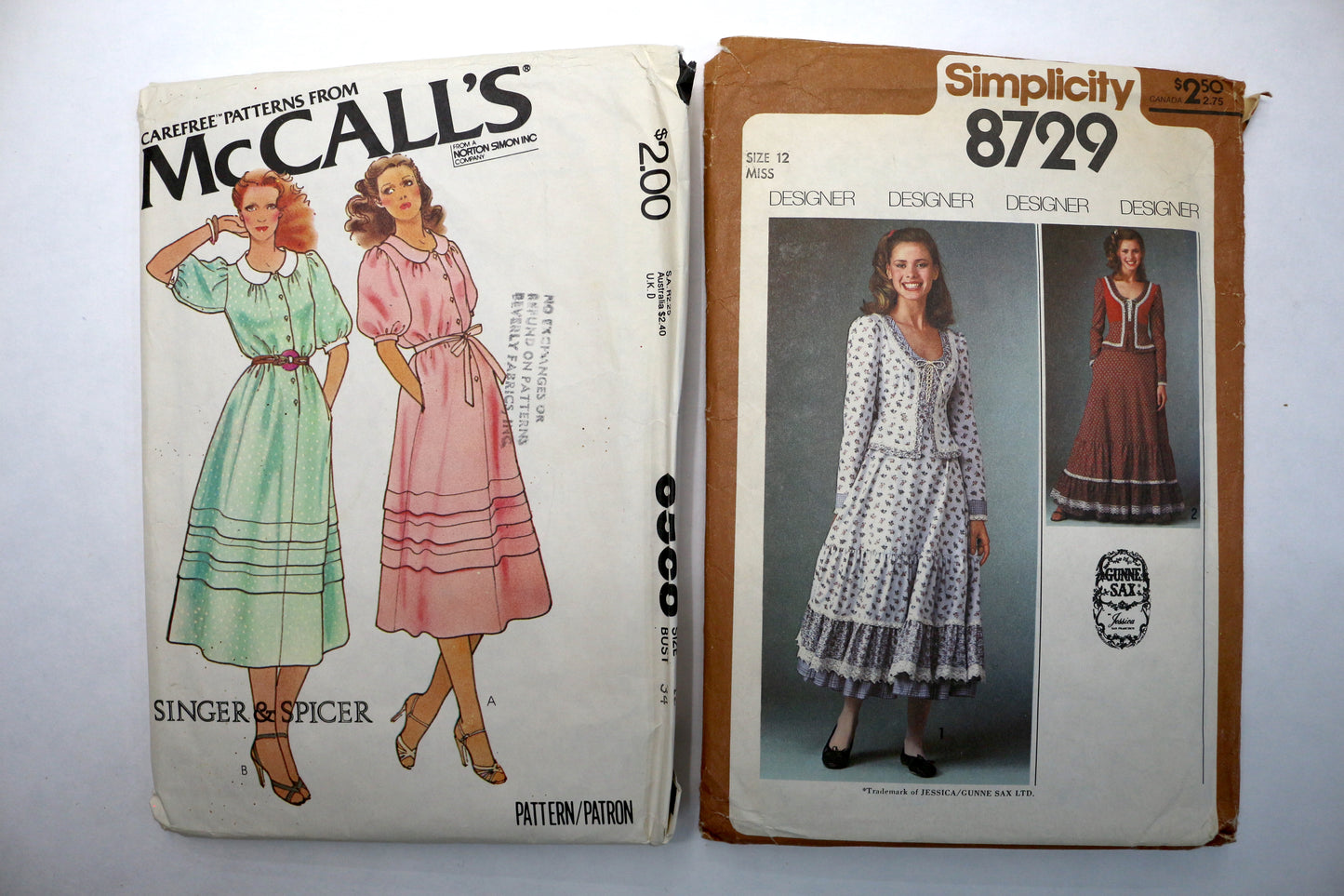McCalls 6568 Boho Style Dress Sewing Pattern or Simplicity 8729 Gunne Sax Sewing Pattern