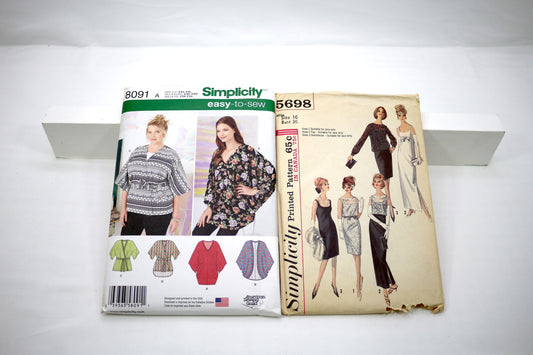 SImplicity 8091 Kimono Style Dress Pattern or Simplicity 5698 Vintage WOmens Dress Pattern