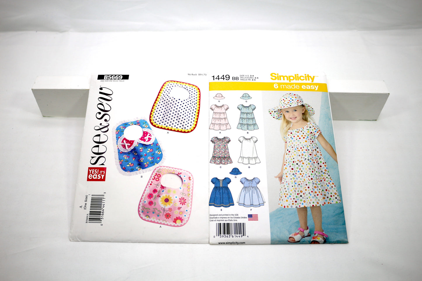 Butterick 5669 Bib Sewing Pattern or Simplicity 1449 Toddler Dress Sewing Pattern