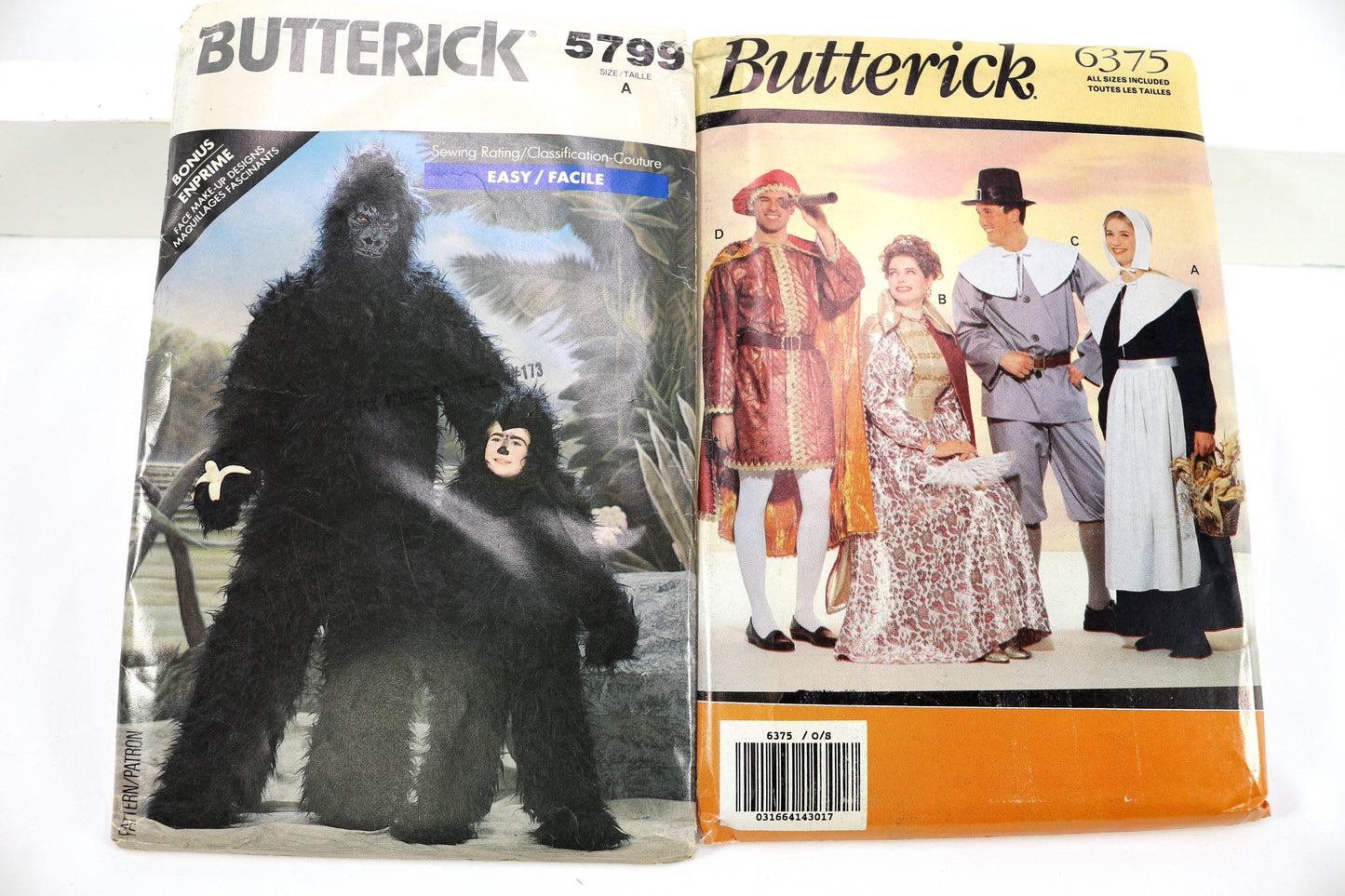Butterick 5799 Gorilla Costume Sewing Pattern or Butterick 6375 Pilgrim Costume Sewing Pattern