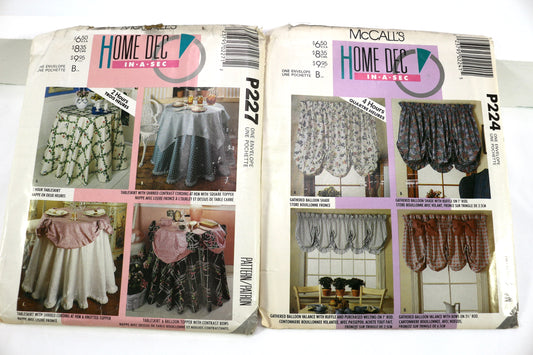 McCalls P227 Tablecloth Sewing Pattern or McCalls P224 Balloon Valance Sewing Pattern