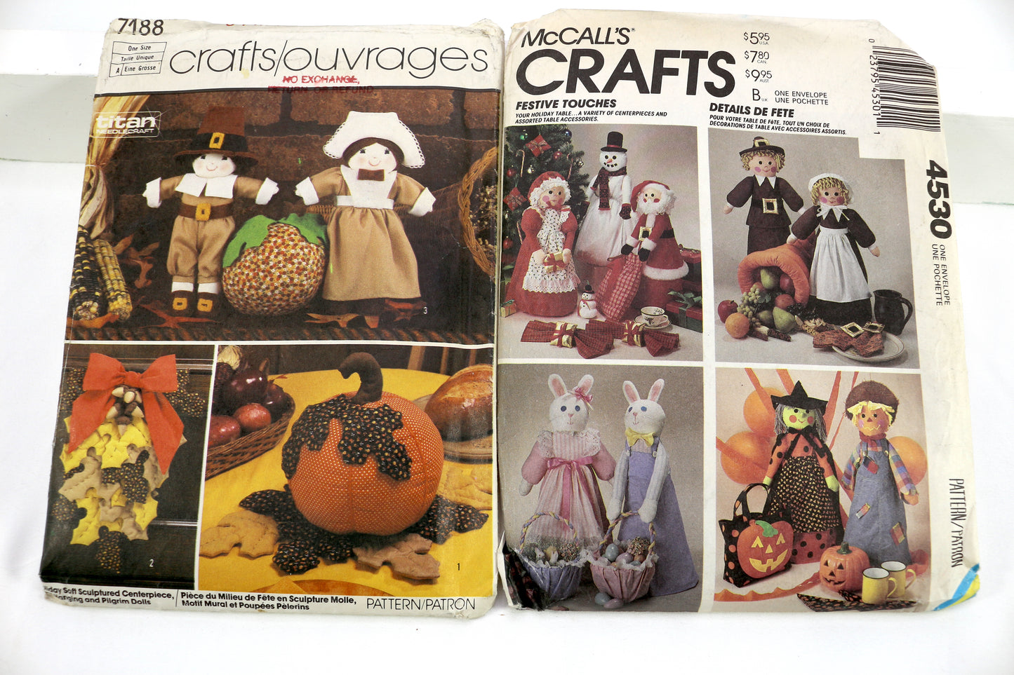 Simplicity 7188 Soft Sculpture Sewing Patterns or McCalls 4530 Festive Touches Sewing Pattern