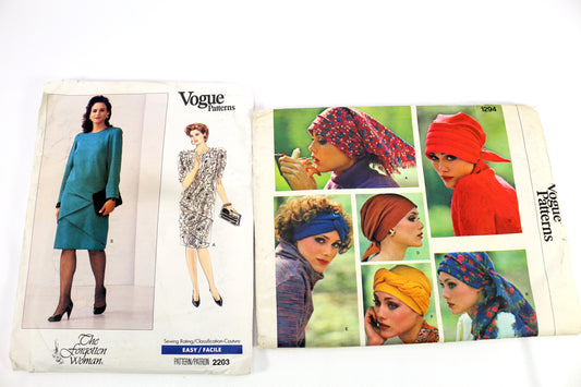 Vogue 2203 Dress Sewing Pattern or Vogue 1294 Misses Hat Sewing Pattern
