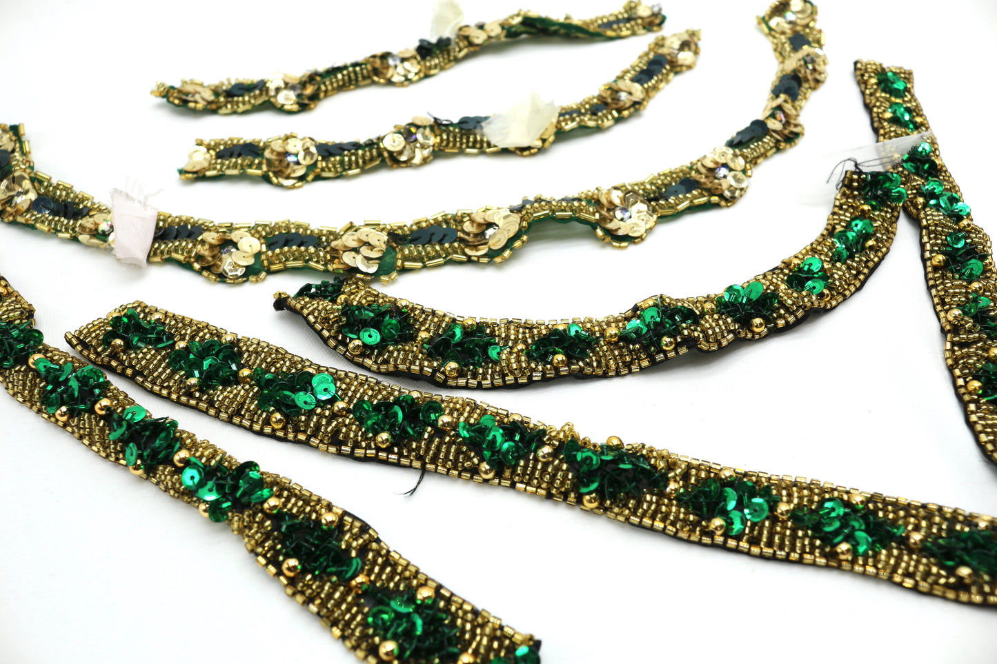 Green & Gold Sequin & Bead Trim Bundle