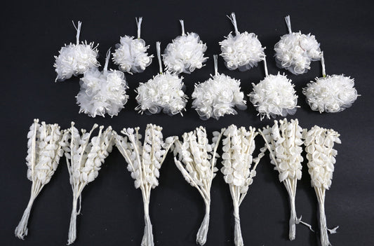 White Miniature Flower Bouquets, Collage Art, Wedding Bouquets Supplies