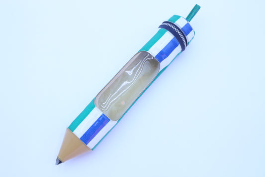 Retro Striped Pencil Case with Window