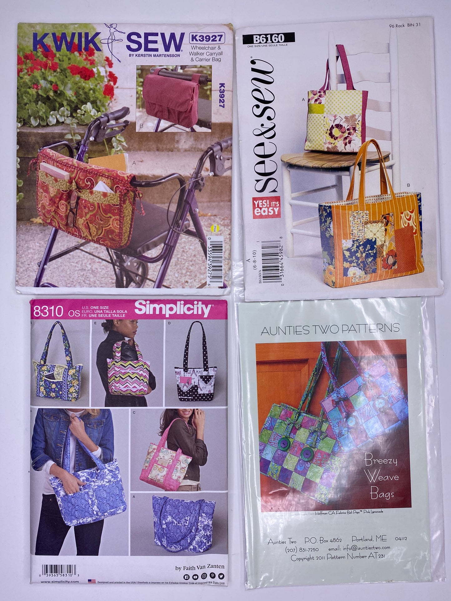 Kwik Sew K3927, See & Sew B6160, Simplicity 8310, Aunties Two Patterns Breezy Weave Bags Sewing Pattern PK051